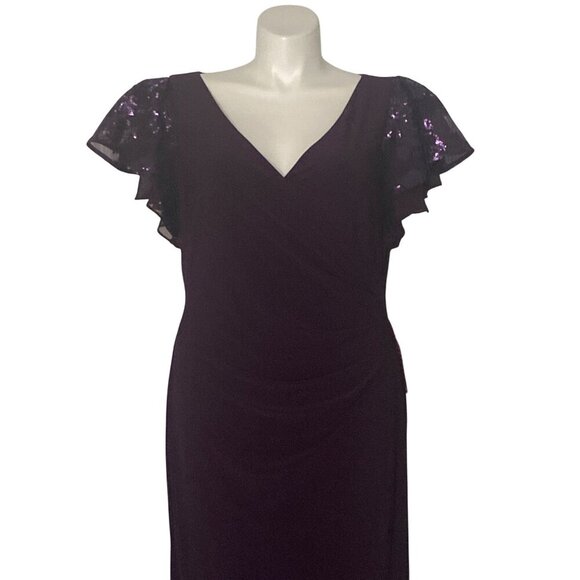 Lauren Ralph Lauren NWT $190 Purple Flutter Sleeve Sequin Accent Gown Size 18 - Picture 2 of 10